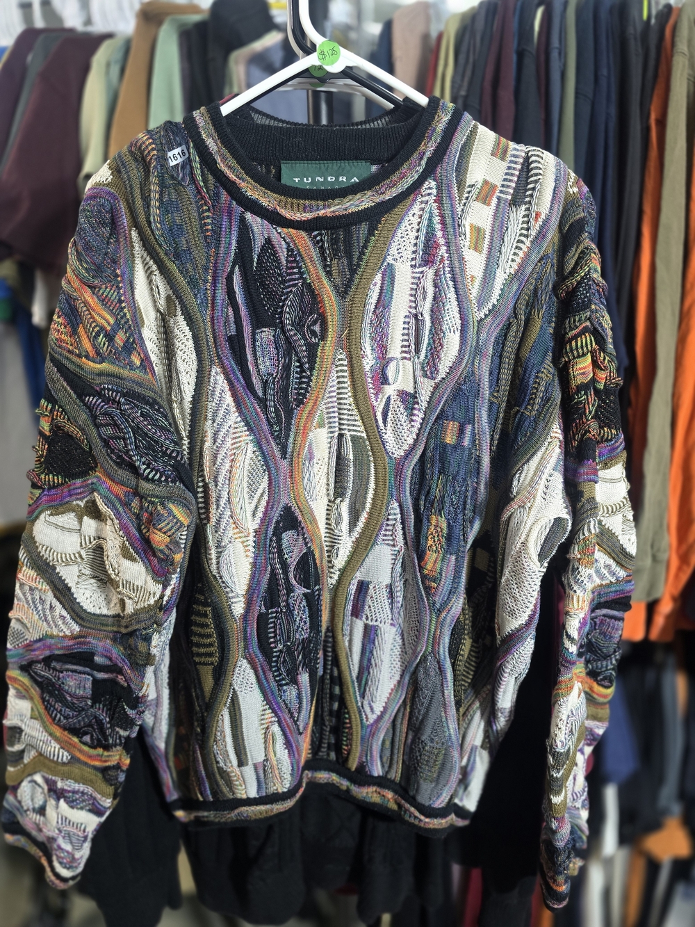 Tundra Multicolor Textured Crewneck Sweater with Black & Cream Base